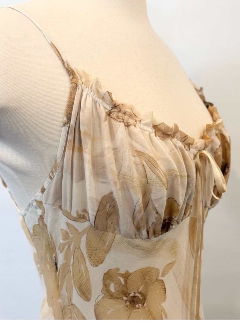 Vintage 100% Silk Chiffon Ivory Floral Lingerie Collection Maxi Gown Slip Dress - Picture 5 of 8